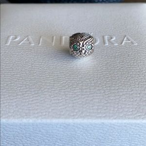 Pandora Wise Owl Charm with Green CZ